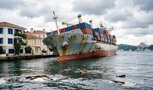 Судно, следовавшее из России, село на мель в Босфоре рядом с виллами