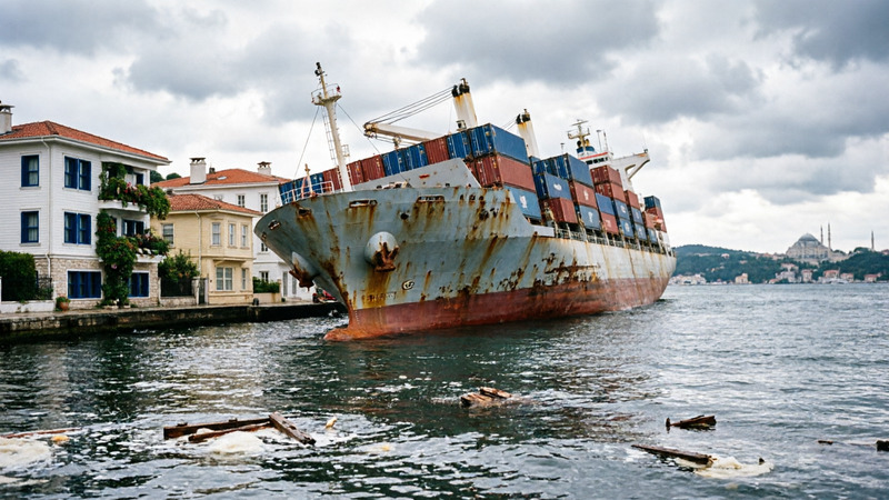 Судно, следовавшее из России, село на мель в Босфоре рядом с виллами