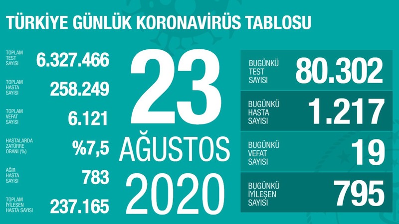 Количество новых инфицированных COVID-19 в Турции составило 1 тыс. 217