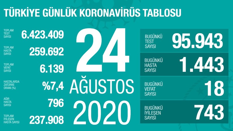 Количество новых инфицированных COVID-19 в Турции составило 1 тыс. 443