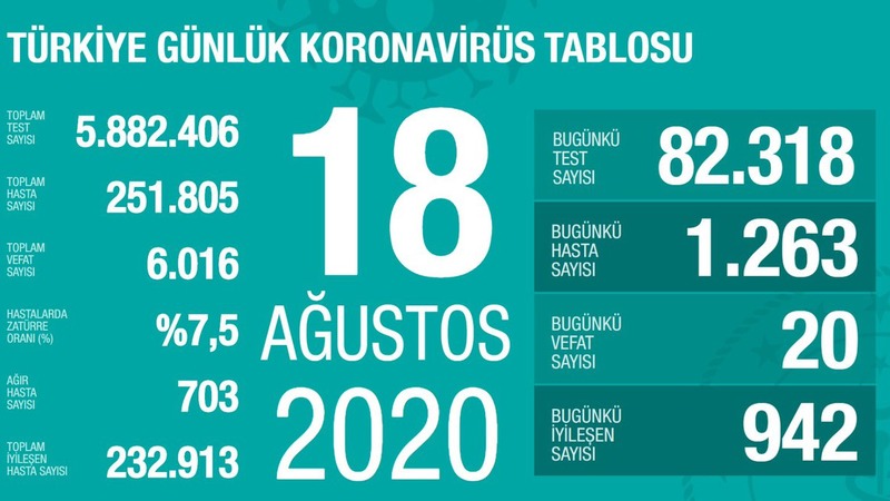 Количество новых случаев инфицирования коронавирусом в Турции составило более 1 тыс.