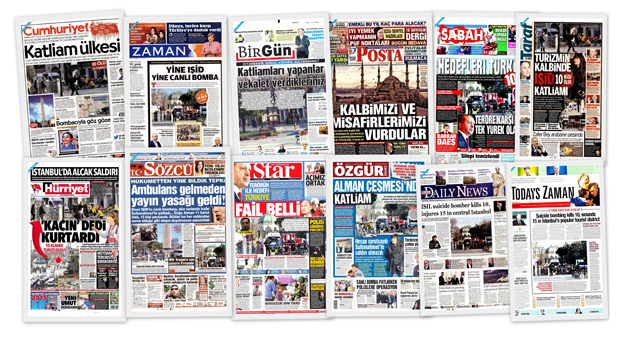 Заголовки турецких СМИ за 13.01.2016