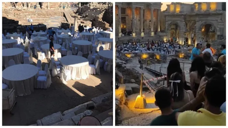 Туристы в Эфесе выступили с протестом против частного мероприятия в древней библиотеке