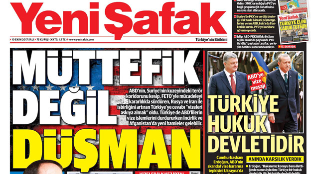 Проправительственная газета назвала США «врагом» Турции