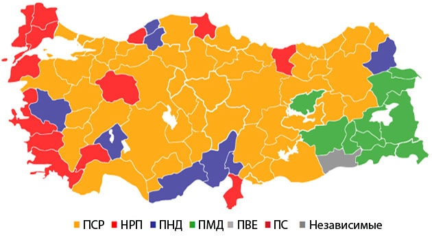 Распределение муниципалитетов по партиям