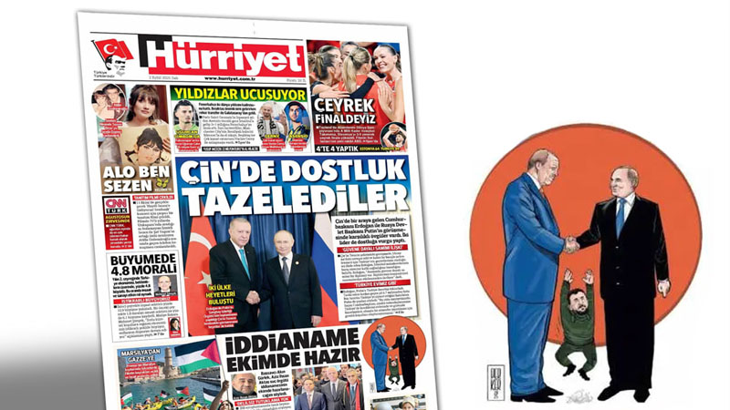 Газета Hürriyet опубликовала карикатуру на Зеленского на фоне встречи Путин и Эрдогана в Китае