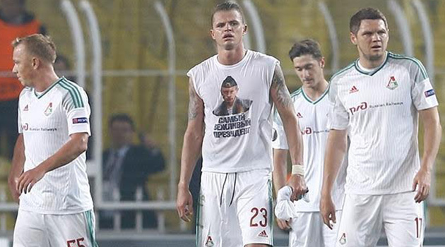УЕФА может наказать «Локомотив» за футболку Тарасова с изображением Путина